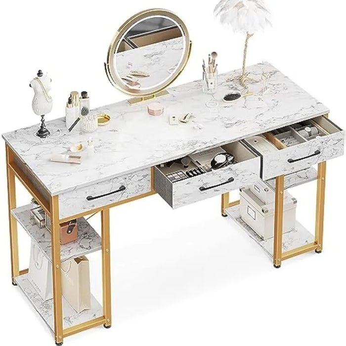 ODK Vanity Desk with Fabric Drawers & Storage Shelves, Makeup Dressing Table, Home Office Desks for Bedroom