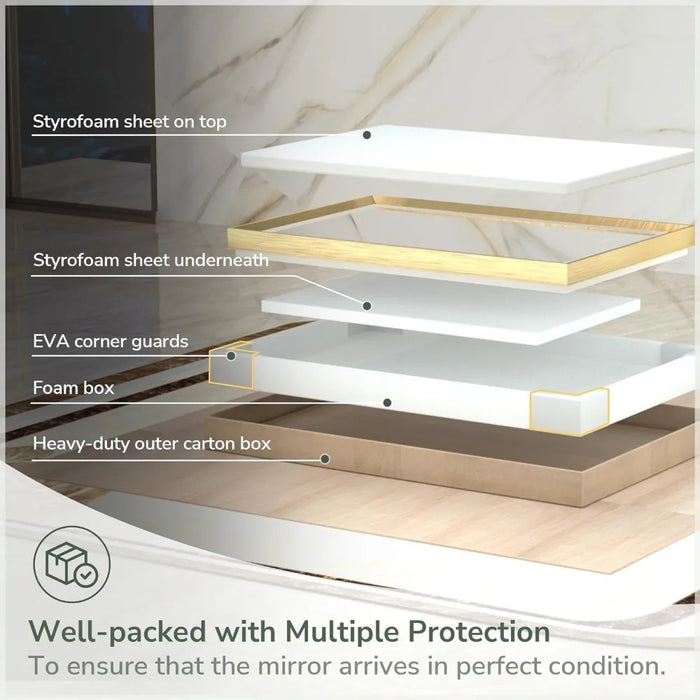 Bathroom Mirror, Gold Framed Backlight And Front Bright Aluminum Alloy Rectangular Beveled Edge, Bathroom Mirror