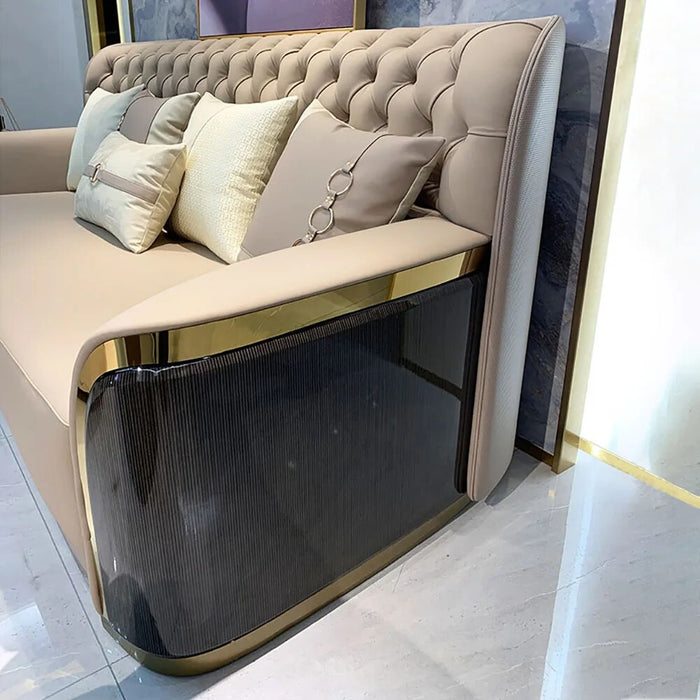 Luxury High End Genuine Leather Sectional Sofa Set with Coffee Table Chair for Living Room Furniture