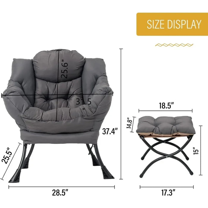Lazy Chair with Ottoman,Lounge Accent Chair with Armrests and a Side Pocket,Upholstered Sofa Chairs Chair with Footrest for,Grey