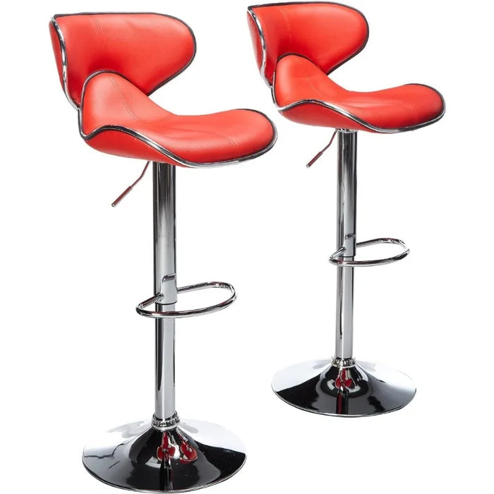 Furniture Masaccio Cushioned Leatherette Upholstery Airlift Adjustable Swivel Barstool with Chrome Base, Set of 2, Red