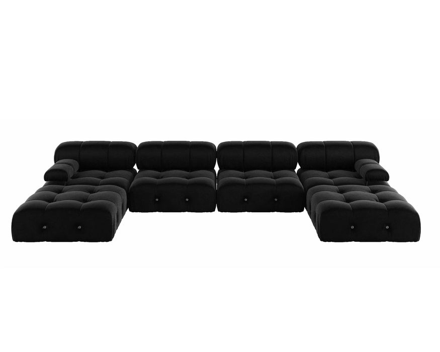 Minimalist Sectional Sofa for Living Room Black Velvet Modular Couches with Ottomans 138 inch U Shaped Couch 6 Seater Sofa Sets