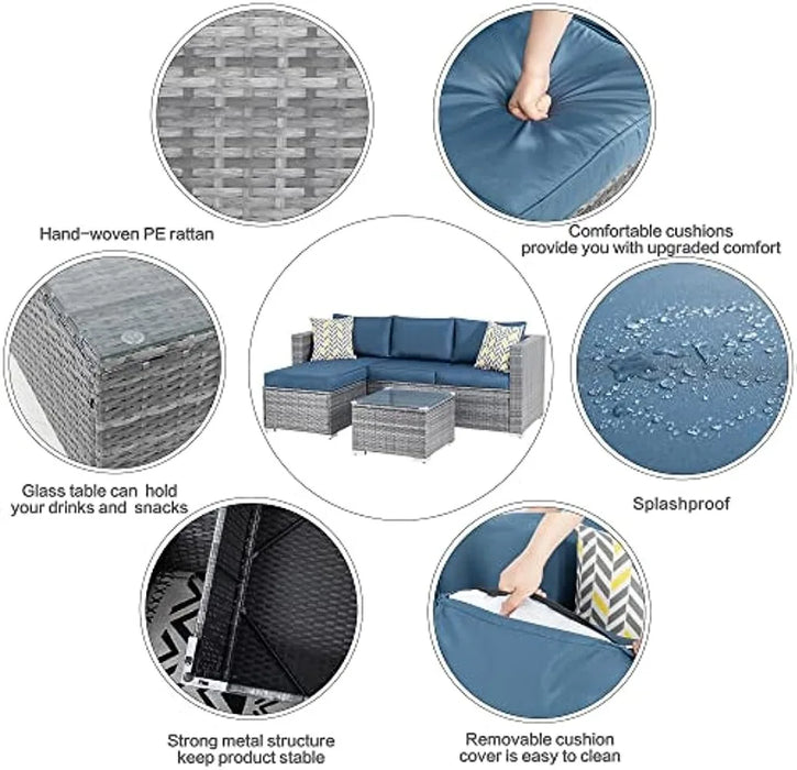 Shintenchi Patio Furniture Sets 3 Pieces Outdoor Sectional Sofa Silver All-Weather Rattan Wicker Sofa Small Patio Conversation