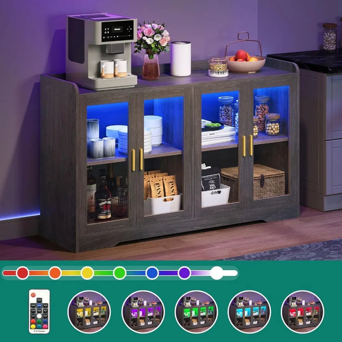 55'' Sideboard Buffet Cabinet With Storage and Adjustable Shelves Living Room Cabinet Charcoal Grey Cabinets Locker Furniture