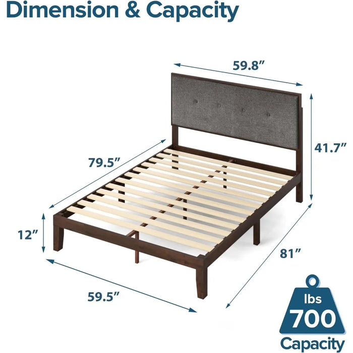 Moiz Wood Platform Bed Frame with Adjustable Upholstered Headboard / Solid Wood Bed / Wood Slat Support / No Box Spring Needed