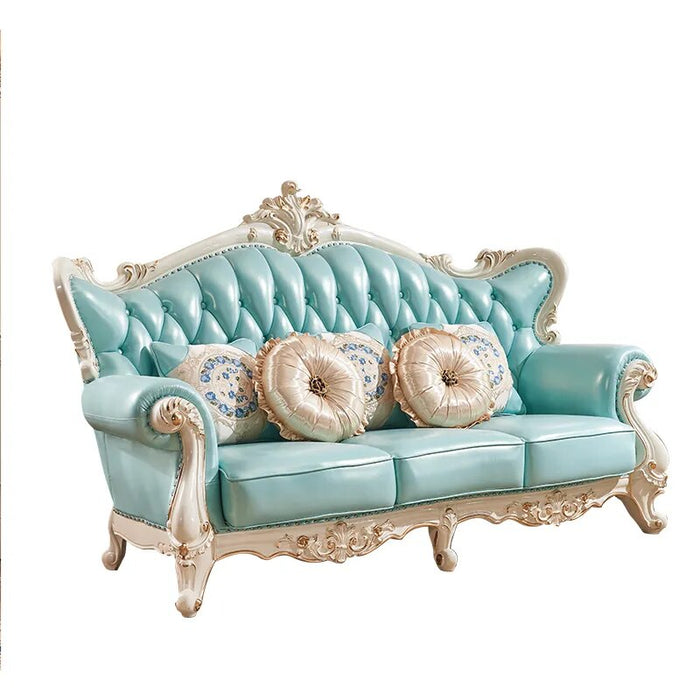 European Genuine Leather Sofa 123 Combination Living Room Luxury Solid Wood Carved Whole House Set Furniture Top Layer Cowhide