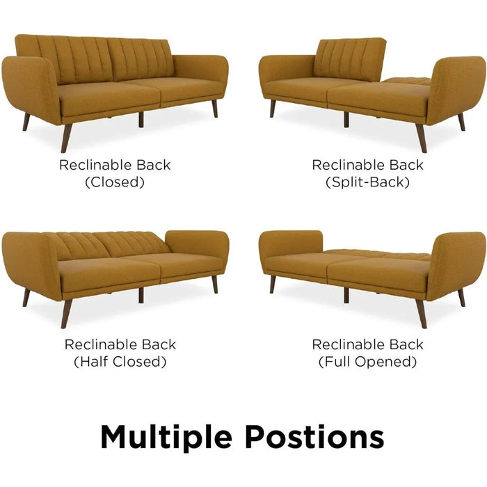 Brittany Sofa Futon - Premium Upholstery and Wooden Legs - Mustard