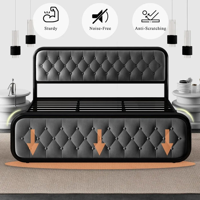 12" Under-Bed Storage Bed Bases & Frames Noise-Free Easy Assembly Grey Frame Full Size Bedroom Furniture Home