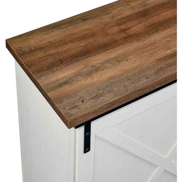 TV Cabinet Wood Sliding x Barn Door Living Room Entrance Service Locker Door - Media Console, 56", White & Rustic Oak
