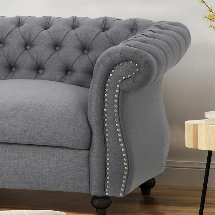 2023 New Traditional Chesterfield Loveseat Sofa, Gray and Dark Brown, 61.75 X 33.75 X 27.75