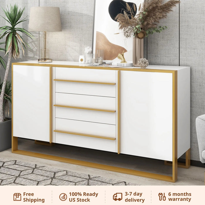 Modern Style 59"L Sideboard with Large Storage Space and Gold Metal Legs for Living Room and Entryway
