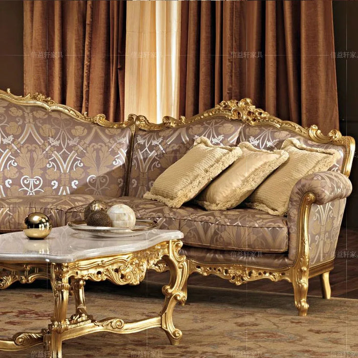 Villa high-grade L-shaped corner sofa European luxury solid wood carved sofa French classical light luxury cloth sofa