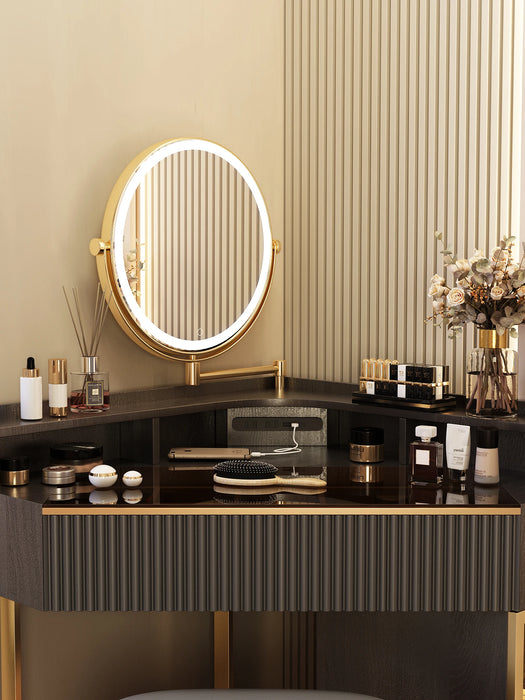 Storage dresser makeup stool set, dresser, 1 compartment storage drawer, 1 high storage storage pull cabinet, 360 ° mirror