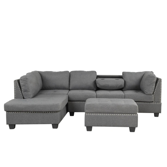 104.5" Reversible Sectional Sofa with Storage Ottoman Rivet Ornament L-shape Couch for Apartment