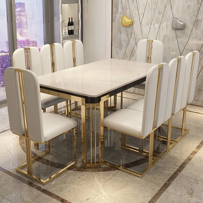 Nordic Light Luxury Marble Dinning Table New Modern Simple Rectangular Dining Table Loft Kitchen Furniture Table With Chairs