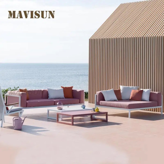 Simple Leisure Rattan Sofa Chair Combination For Courtyard Garden Balcony Nordic Villa Aluminum Alloy Frame Waterproof Cloth