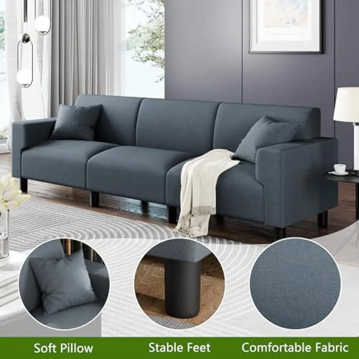 94 inch sofa, modern soft cushion, 3-seater deep cushion sofa, living room, lounge, sleeping chair sofa, with two pillows