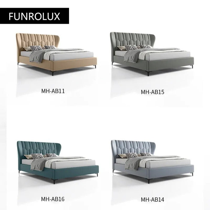 Luxury Modern Leather Bed Double Bed Master Bedroom1.5/1.8M Beige Bed Matte Leather Soft Bed Queen/King Size