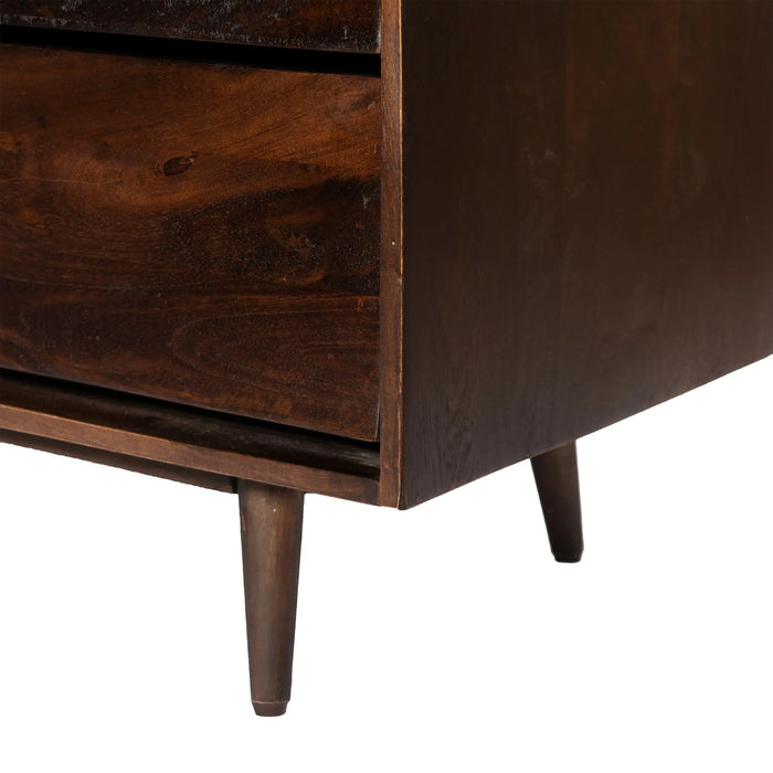 64 Inch TV Cabinet with 4 Drawers and Wooden Frame, Walnut Brown On-Site