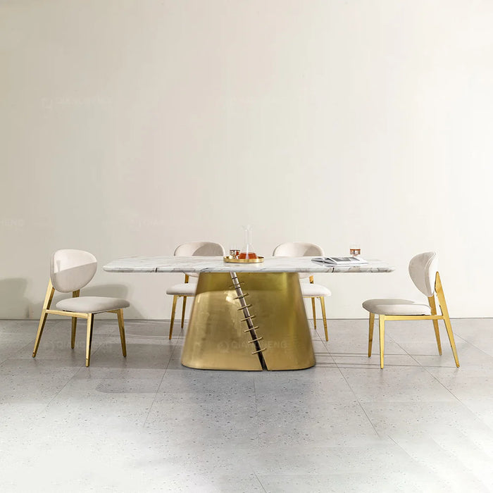 Custom marble table light luxury high-end rectangular large apartment 6 people stainless steel titanium gold dining table and