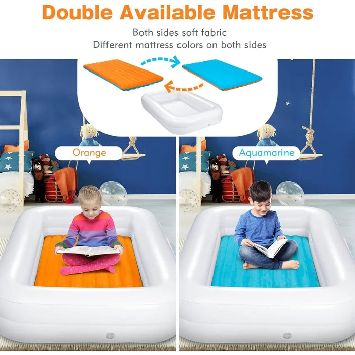 Toddler Air Bed Mattress | Inflatable Toddler Bed Toddler Travel Bed [4-Side] | Both Side Usable Folding Beds