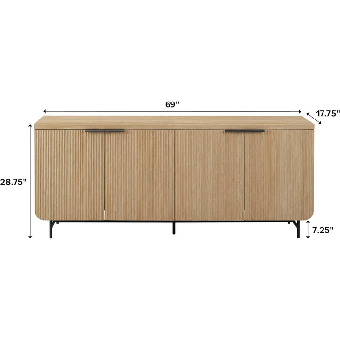 Scandinavian Grooved 4-Door Sideboard Tv Stand Living Room Furniture 69 Inch Free Shipping Television Stands Cabinet Home