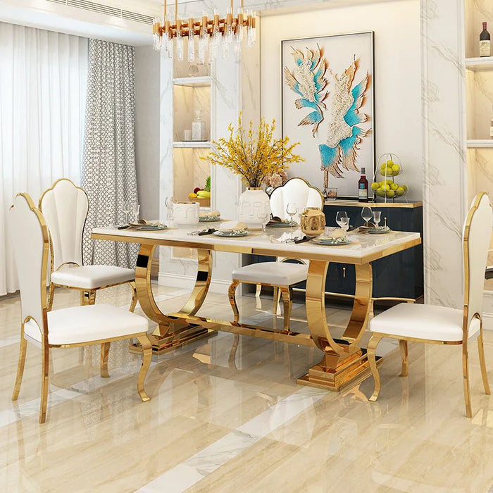 Modern light luxury marble dining table and chair combination Italian rectangular dining table simple household stainless steel