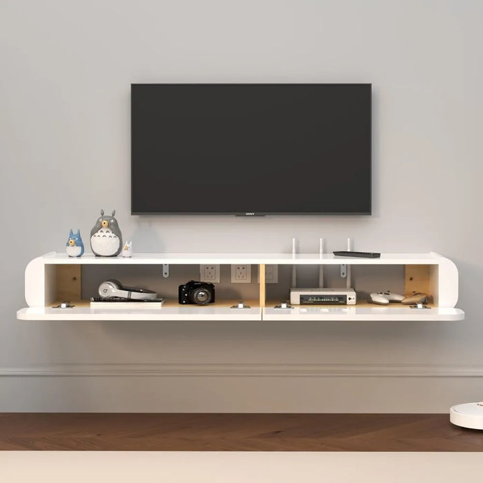 52'' High Gloss Wall Mounted TV Cabinet, Floating TV Shelves，Modern Entertainment Media Console Center Large Storage TV Bench
