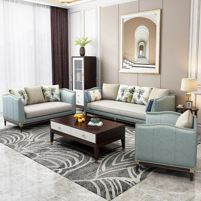 American Light Luxury Sofa Living Room Full Set Of Combination Set Postmodern Small Apartment Head Layer Cowhide Simple Style Fu
