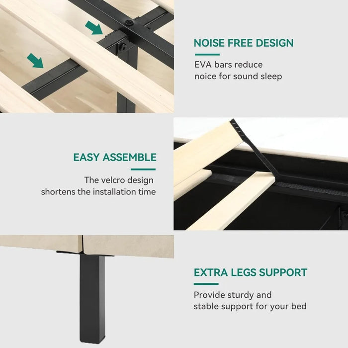 Led bed frame with 4 storage drawers, adjustable upholstered headboard platform bed with plank support, no need for a spring box
