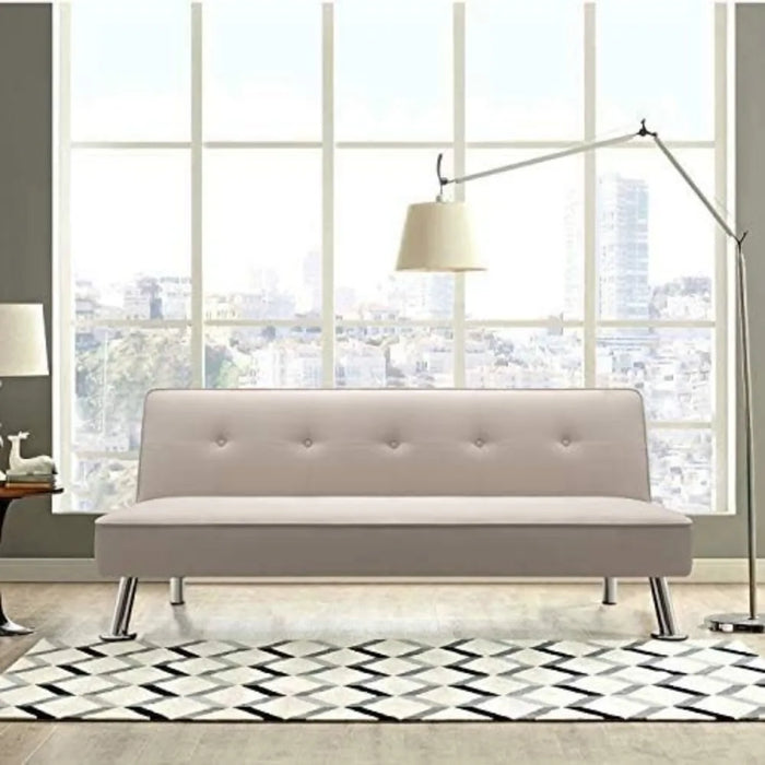Sofa Bed Convertible Folding Futon Upholstered Sleeper Compact Fabric Recliner Sofa Legs Beige Couch