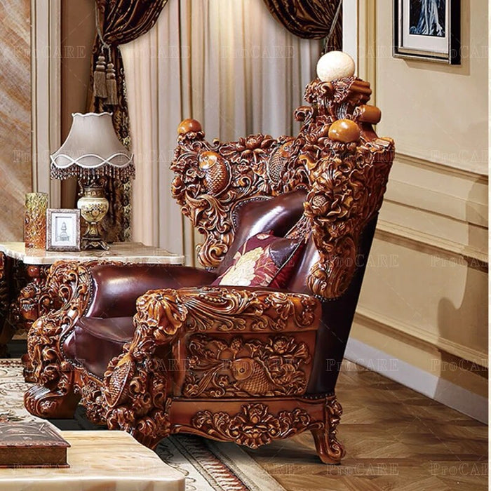 ProCARE European sofa American villa living room genuine leather solid wood carving etro 124 living room sofa sets