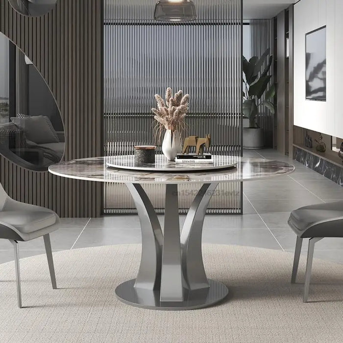 Italian Minimalist Marble Round Table With Turntable Home Small Apartment Light Luxury Modern High-end Slate Restaurant Table