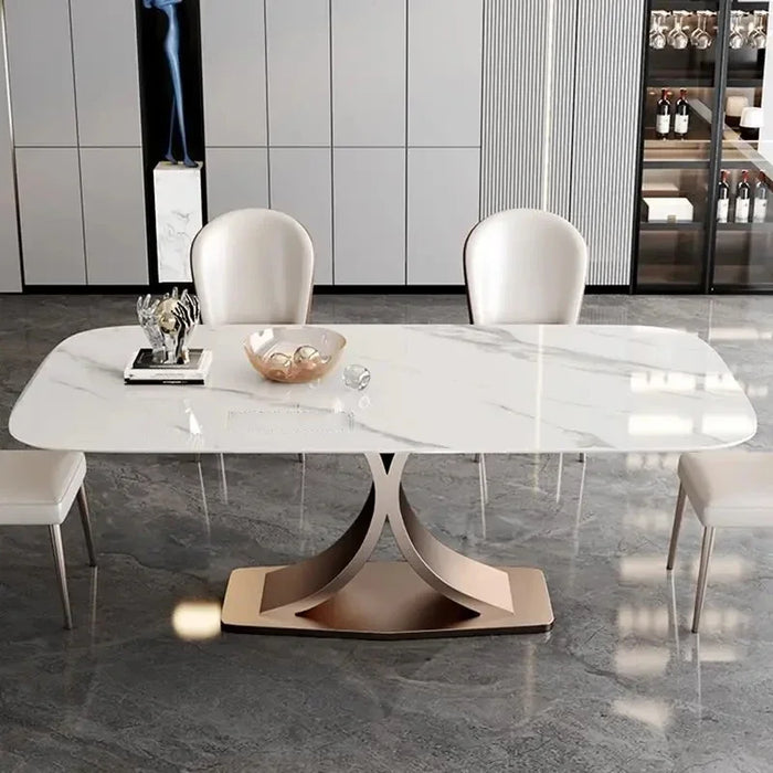 Bright Rock Board Dining Table With 4 Chairs Modern Minimalist Light Luxury Kitchen Furniture Set Rectangular Salon Table