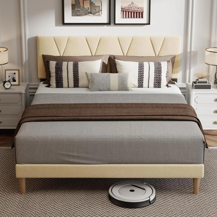 Gizoon Queen Bed Frame with Adjustable Velvet Headboard, Upholstered Platform Bed Frame with Sturdy Metal Frame