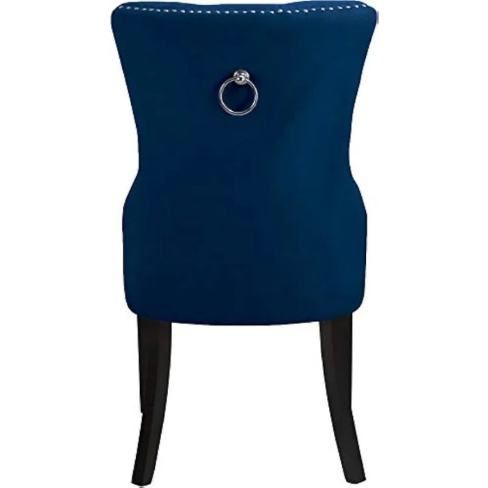 Contemporary Velvet Upholstered Dining Chair with Wood Legs, Button Tufting, and Chrome Nailhead Trim, Set of 2, Navy