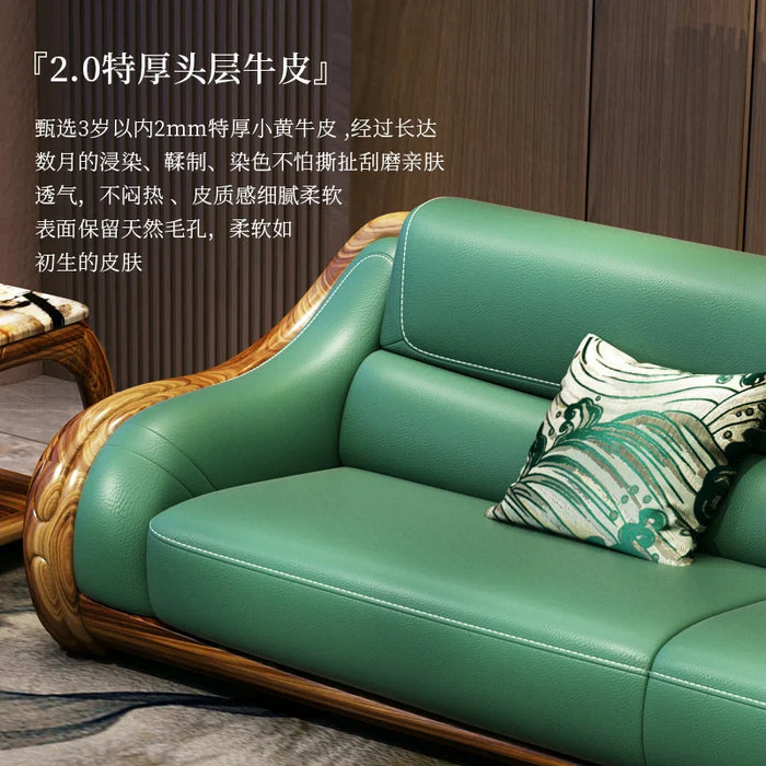 Ugyen Wood Combination Living Room Solid-Wood Leather Sofa First Layer Cowhide New Chinese Sofa