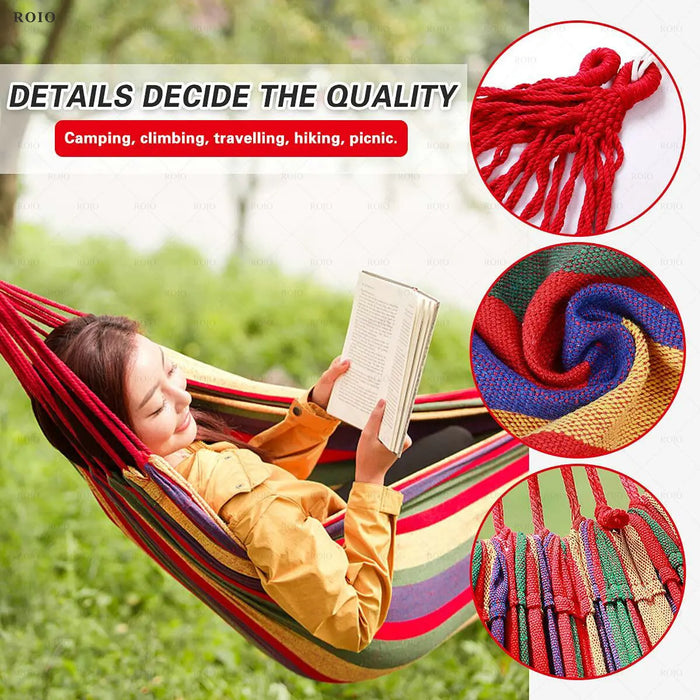 Camping Hammock Portable Hammock Striped Canvas Single Double Hammock Travel Hanging Bed Camping Accessories Outdoor Hammock