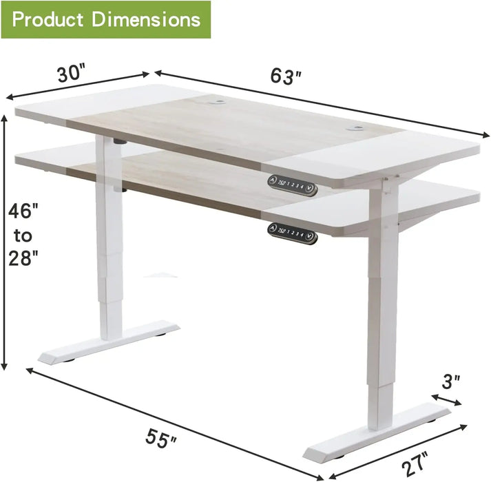 Radlove Electric Height Adjustable Standing Desk, 63x 30 Inches Stand Up Desk Workstation, Splice Board Home Office Computer Sta