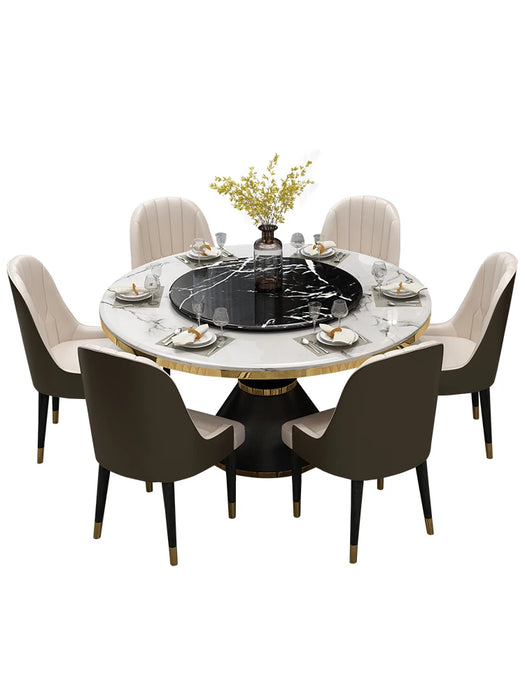 Nordic marble dining table and chair combination light luxury household dining table postmodern dining table with turntable roun