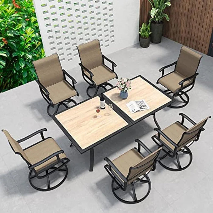 Patio Dining Set for 6, Outdoor Patio Dining Set Including 59" Rectangular Patio Dining Table and 6 Swivel Dining Chair