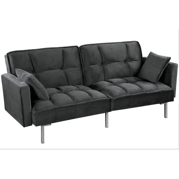 Velvet Pull Out Couch With Mid-Century Style Sofa Bed Ideal for for Guests and Sleepovers Tufted Design and Metal Legs Black