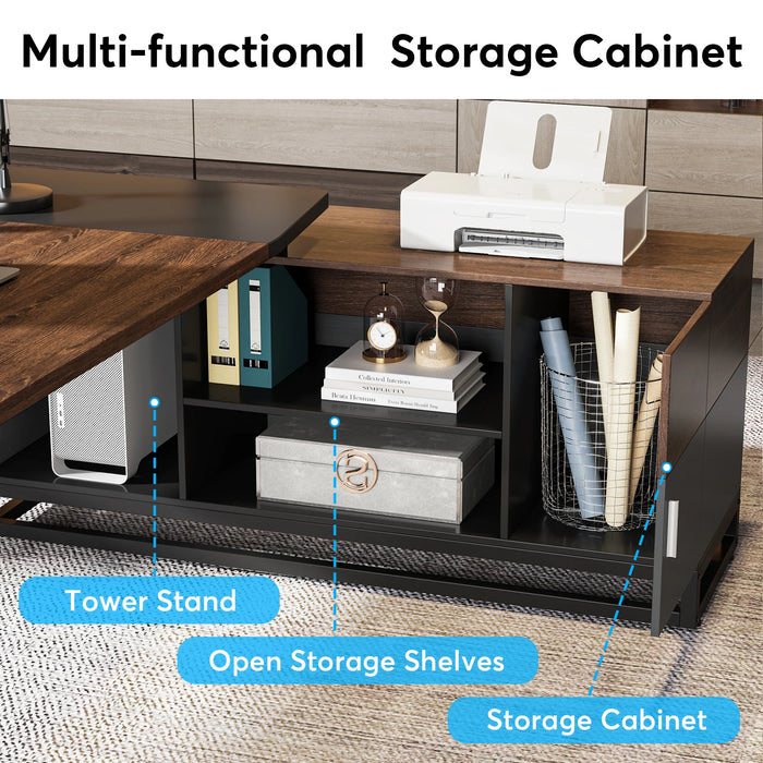 Tribesigns L Shaped Computer Desk with Cabinet, Large Office Desk with Storage Shelves, Business Furniture Set Workstation