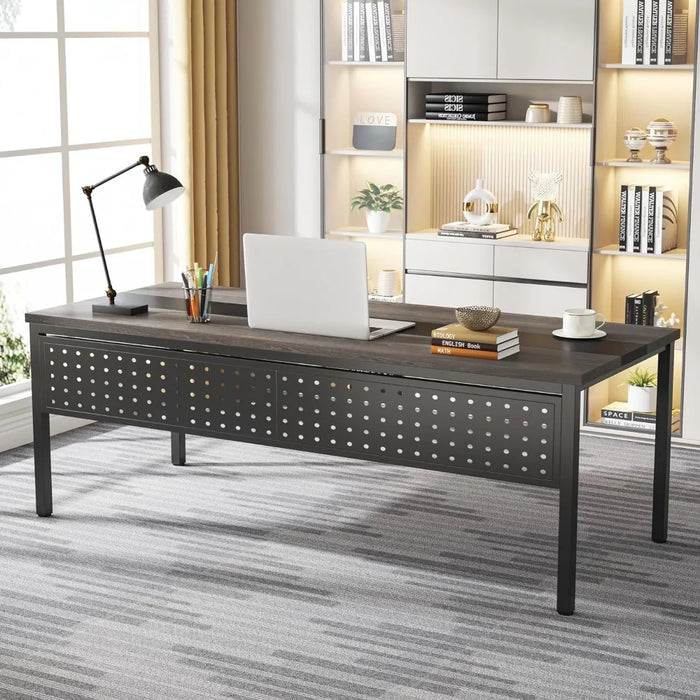 70.8" Executive Desk with Lateral File Cabinet, Wooden Workstation L-Shaped Computer Desk Large Home Office Writing Desk