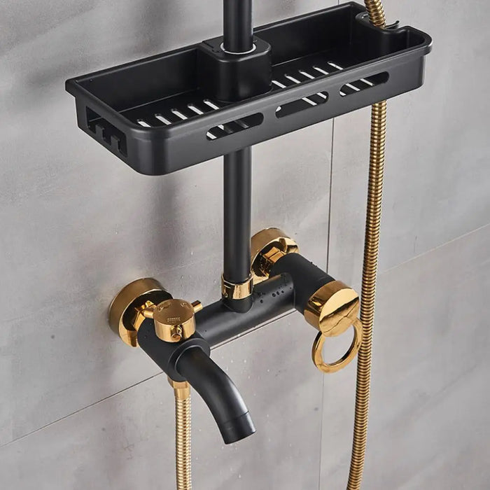 8'' Black Bathroom Rainfall Shower Faucet Set Tub Mixer Tap with Hand Spray