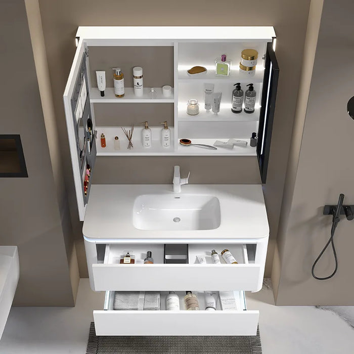 Nordic White Ceramics Washbasin Simple Smart Mirror Vanity Cabinet Sink Bathroom Furniture
