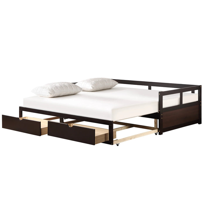 Wooden Daybed with Trundle Bed and Two Storage Drawers ,Extendable Bed Daybed,Sofa Bed for Bedroom Living Room