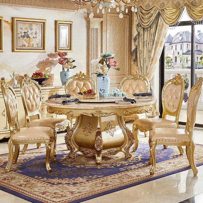 European style all solid wood villas, home dining hotels, marble dining tables and chairs with turntables