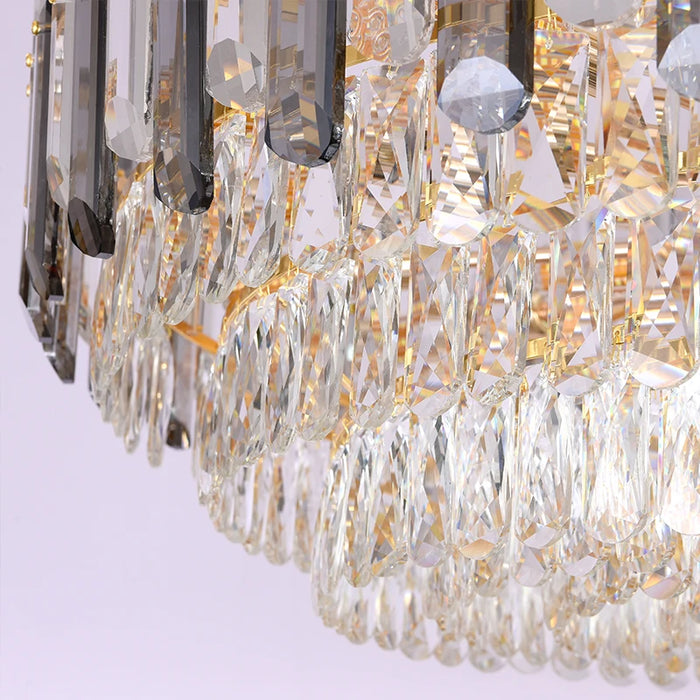 Led E14 Post Modern Clear&Grey Crystal Round Golden Chandelier Lamp For Living Room Model Dinning Room Luxury Hanging Light