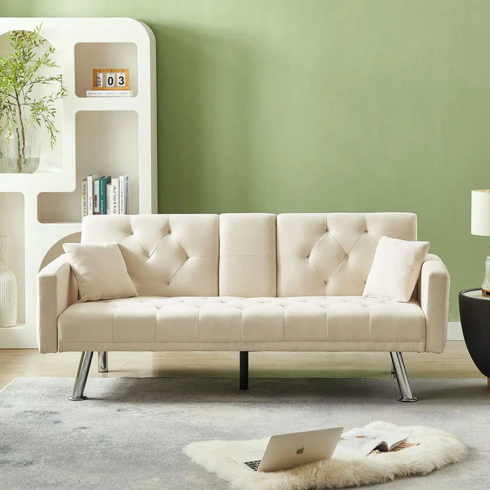 Faux Leather Couch Futon Sofa Bed, Memory Foam Sleeper Daybed with Adjustable Backrest and Armrest, loveseat, Multiple Color